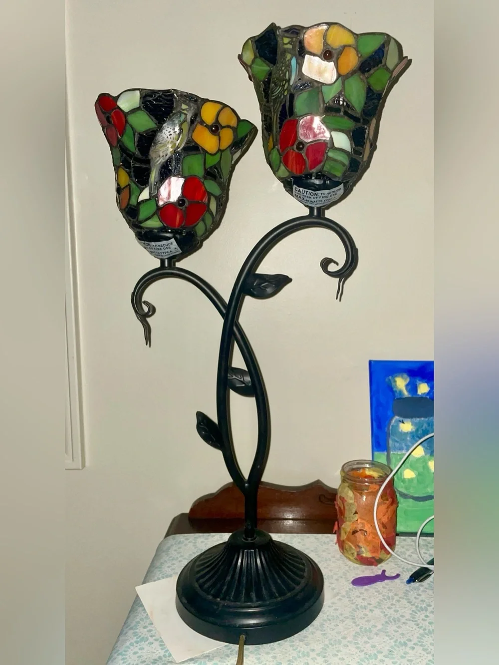 Beautiful Tiffany styled Stained Glass Floral Double Lamp - Stand